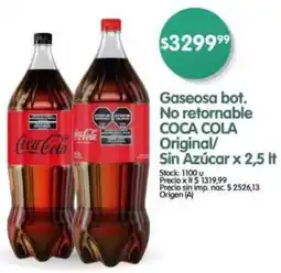 Supermercados Buenos Días Coca cola gaseosa bot. no retornable original/ sin azúcar oferta