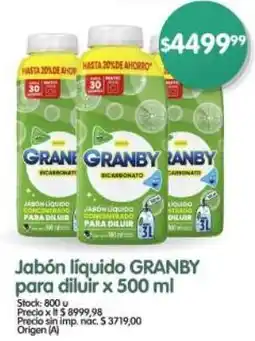 Supermercados Buenos Días Granby jabón líquido para diluir oferta