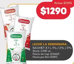 Supermercados Tadicor La serenísima leche sachet 1% / 2%/3% oferta