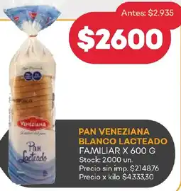 Supermercados Tadicor Veneziana pan blanco lacteado familiar oferta