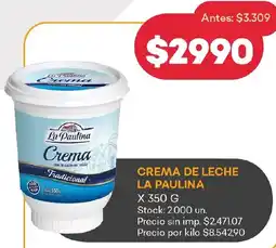 Supermercados Tadicor La paulina crema de leche oferta
