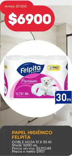 Supermercados Tadicor Felpita papel higiénico doble hoja oferta