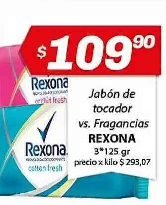 Almacor Rexona Jabón de Tocador Vs. Fragancias 3*125gr oferta