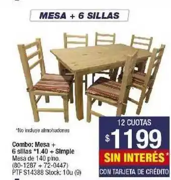 Combo : Mesa + 6 Sillas 1.40 + Simple