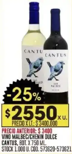 Coto Cantus vino malbec/chenin dulce bot. oferta
