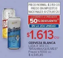 Carrefour Brahma/quilmes cerveza blanca lata oferta