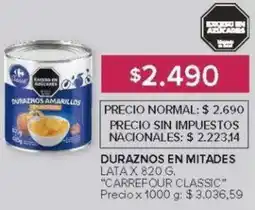 Carrefour Carrefour classic duraznos en mitades lata oferta