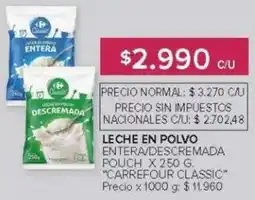 Carrefour Carrefour classic leche en polvo entera/descremada pouch oferta