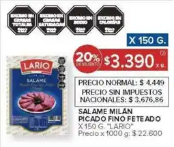 Carrefour Lario salame milan picado fino fete ado oferta