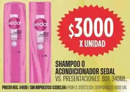 Supermercados Vea Sedal shampoo o acondicionador vs. presentaciones, bot. oferta
