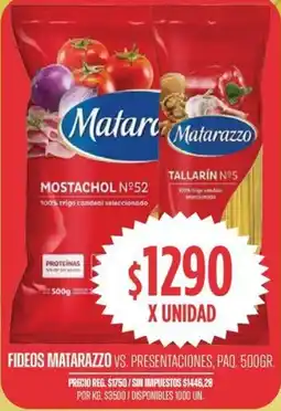 Supermercados Vea Matarazzo fideos vs. presentaciones, paq. oferta