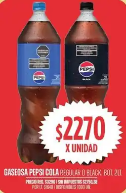 Supermercados Vea pepsi cola gaseosa regular o black, bot. oferta