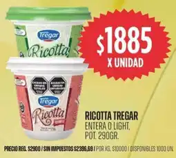 Supermercados Vea Tregar ricotta entera o light, pot. oferta