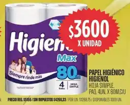 Supermercados Vea Higienol papel higiénico hoja simple oferta