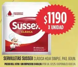Supermercados Vea Sussex servilletas clásica hoja simple, paq. oferta