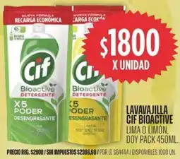 Supermercados Vea Cif lavavajilla bioactive lima o limón, doy pack oferta