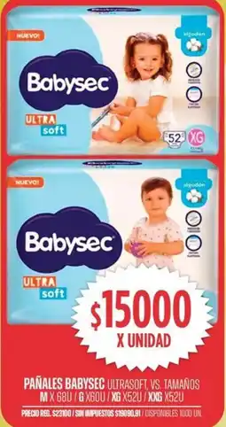 Supermercados Vea Babysec pañales ultrasoft, vs. tamaños oferta