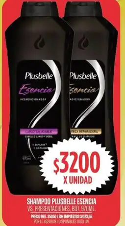 Supermercados Vea Plusbelle shampoo esencia vs. presentaciones, bot. oferta