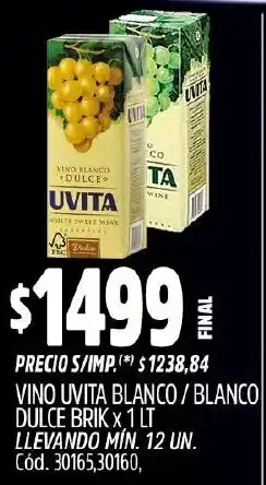 Supermercados Yaguar Uvita vino blanco/blanco dulce brik oferta