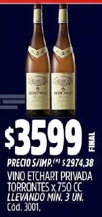 Supermercados Yaguar Etchart privada vino torrontes oferta
