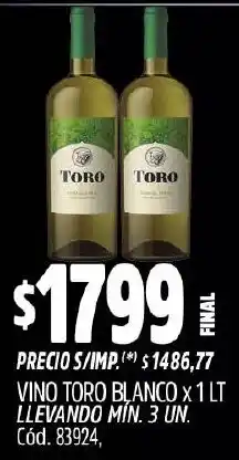 Supermercados Yaguar Toro blanco vino oferta