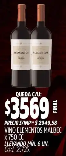 Supermercados Yaguar Elementos malbec vino oferta