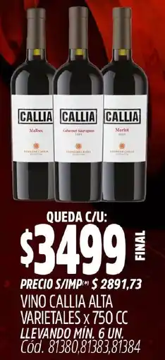 Supermercados Yaguar Callia vino alta varietales oferta