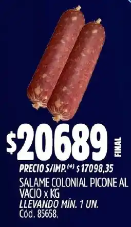 Supermercados Yaguar Salame colonial picone al vacio oferta