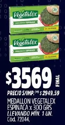 Supermercados Yaguar Vegetalex medallon espinaca oferta