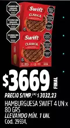 Supermercados Yaguar Swift hamburguesa oferta