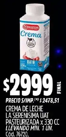 Supermercados Yaguar La serenisima crema de leche uat pasteurizada oferta
