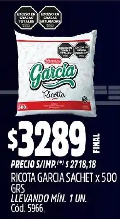 Supermercados Yaguar Garcia ricota sachet oferta