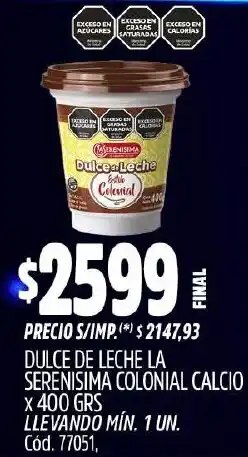 Supermercados Yaguar La serenisima dulce de leche colonial calcio oferta