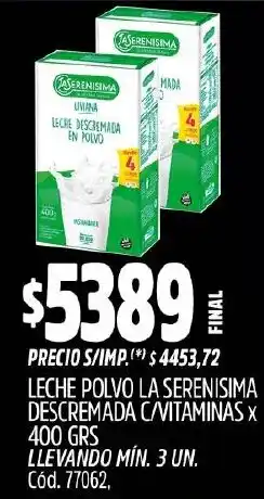 Supermercados Yaguar La serenisima leche polvo descremada c/vitaminas oferta