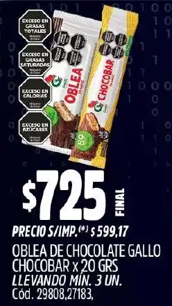 Supermercados Yaguar Oblea de chocolate gallo chocobar oferta
