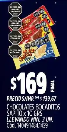 Supermercados Yaguar Sapito chocolates bocaditos oferta