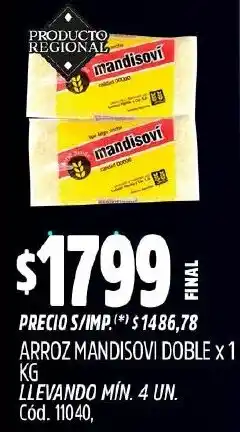Supermercados Yaguar Mandisovi arroz doble oferta