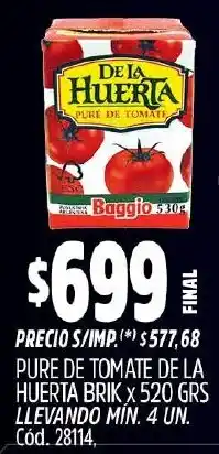 Supermercados Yaguar De la huerta pure de tomate brik oferta