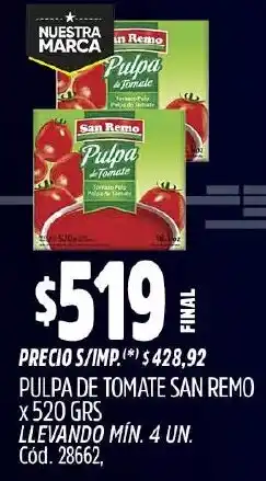 Supermercados Yaguar San remo pulpa de tomate oferta