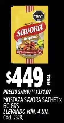 Supermercados Yaguar Savora mostaza sachet oferta