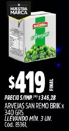 Supermercados Yaguar San remo arvejas brik oferta