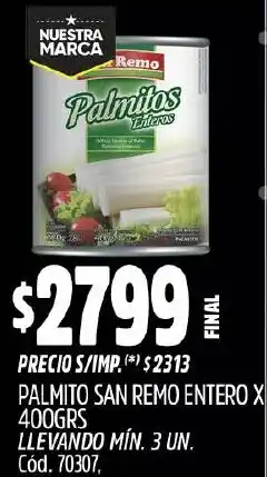 Supermercados Yaguar San remo palmito entero oferta