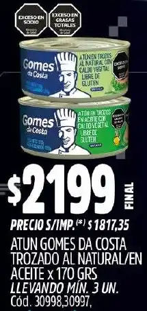 Supermercados Yaguar Gomes da costa atun trozado al natural/en aceite oferta