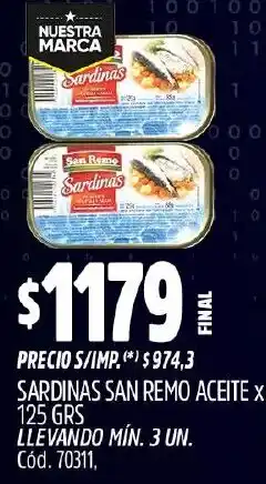 Supermercados Yaguar San remo sardinas aceite oferta