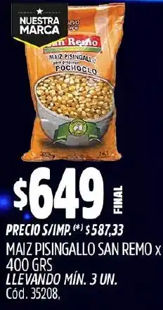 Supermercados Yaguar San remo maiz pisingallo oferta