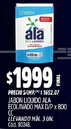 Supermercados Yaguar Ala jabon liquido ecolavado max d/p oferta