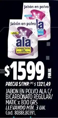 Supermercados Yaguar Ala jabon en polvo c/ bicarbonato regular/ matic oferta