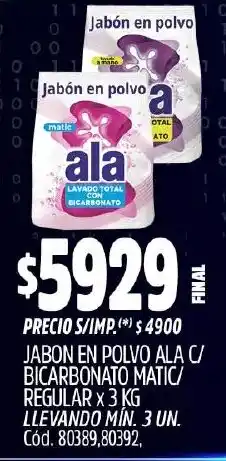 Supermercados Yaguar Ala jabon en polvo c/ bicarbonato matic/ regular oferta