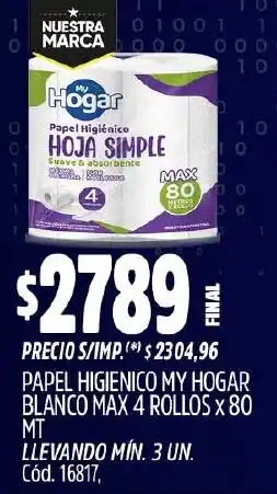 Supermercados Yaguar My hogar papel higienico blanco max oferta