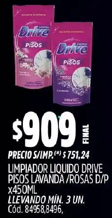 Supermercados Yaguar Drive limpiador liquido pisos lavanda/rosas d/p oferta